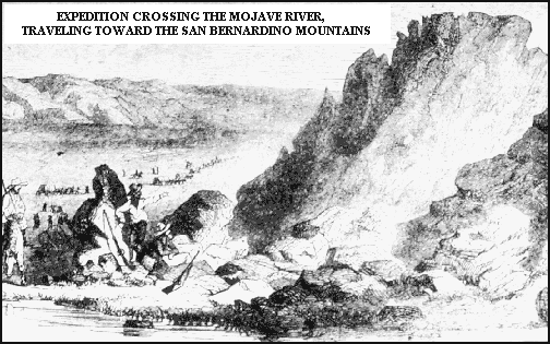 Illustration of expedition crossing Mojave River